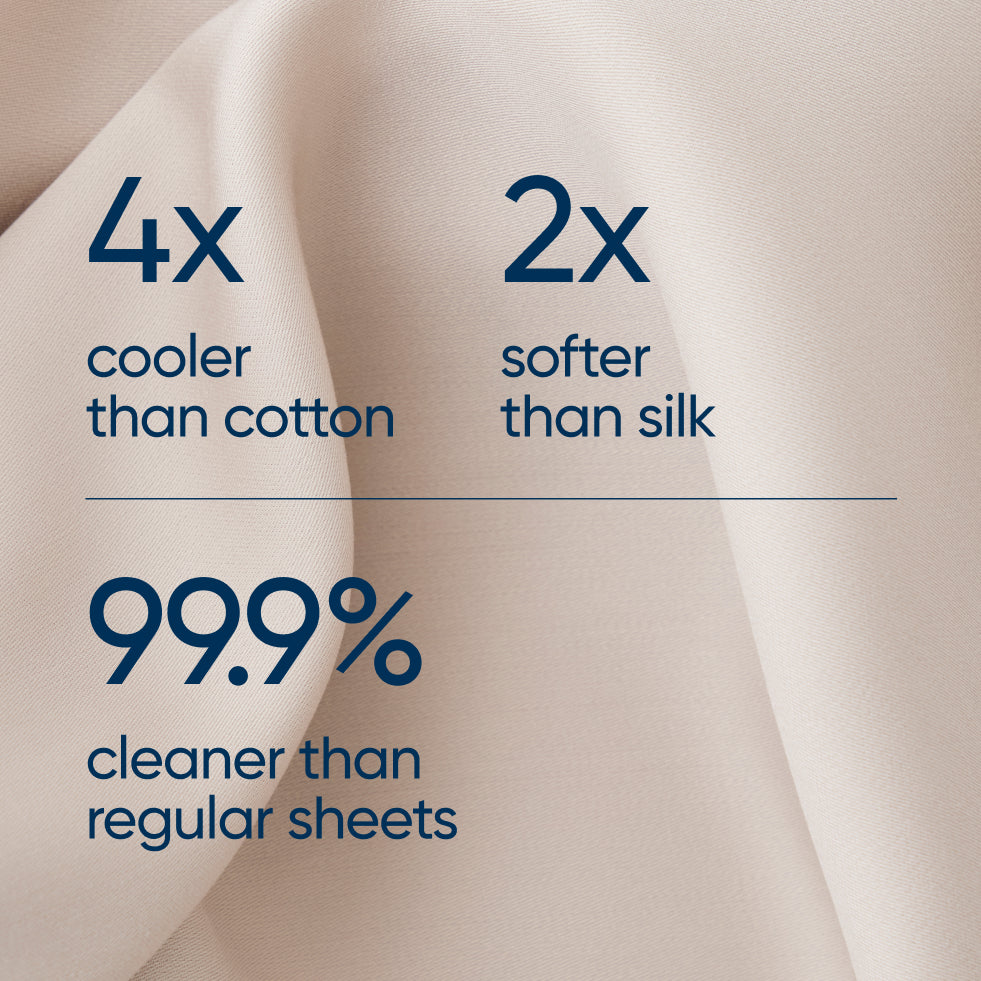 Morning Pearl AURTRS pillowcase with product benefits like '4x cooler than cotton', '2x softer than silk', and '99.9% cleaner