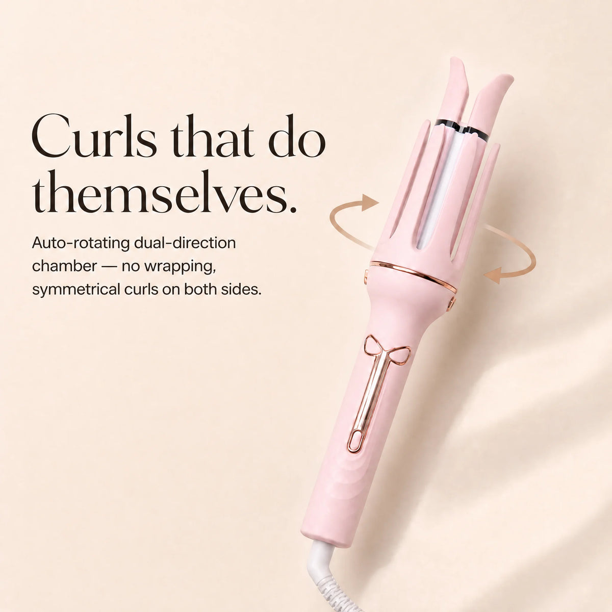 Auto-rotating dual-direction curl chamber, no wrapping needed