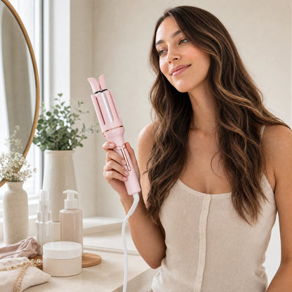 Soft glossy curls styled with the AURTRS auto hair curler